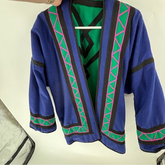 Handmade heavyweight wool reversible coat cultural art to wear women’s M/L - Picture 5 of 6